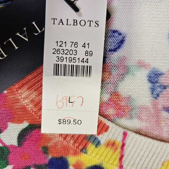 Talbots Womens L Cardigan Sweater Floral Colorful Lightweight Layer 3/4 Sleeve - Picture 11 of 15